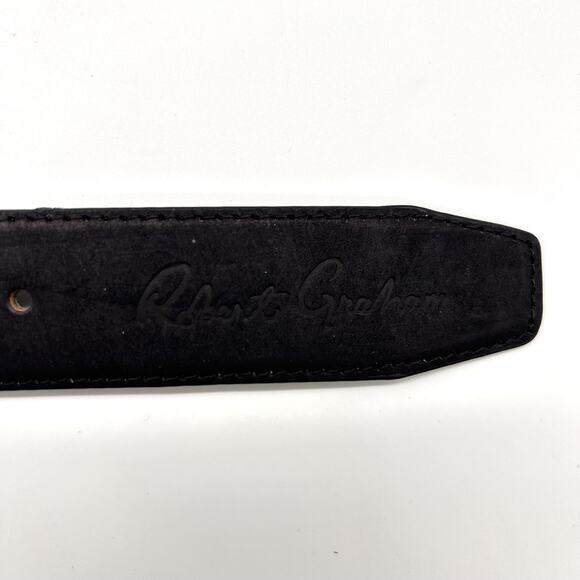 Robert Graham Belt Mens Size 36 Black Leather Suede Silver Buckle New with Tag - Picture 2 of 5